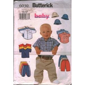 Butterick 6030 Sewing Pattern Infants Shirt T-Shirt Pants Hat Size NB-M Baby FF